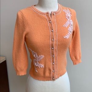 Angora blend beaded cardigan with silk lining